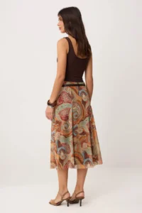 TRENDYOLMİLLA Yellow Shawl DesenBoho/Boho Chic skater Arched Regular Waist Midi Tulle Knitting Skirt - Image 4