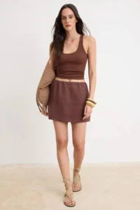 TRENDYOLMİLLA Brown Inside OF shorts 100% Linen Super Mini Skirt