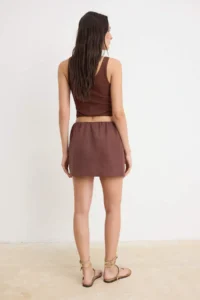 TRENDYOLMİLLA Brown Inside OF shorts 100% Linen Super Mini Skirt - Image 4