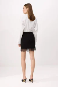 TRENDYOLMİLLA Black A-Cut/Life Form Lace Detailed Regular Waist Mini interlock Knitting Skirt - Image 4