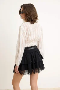 TRENDYOLMİLLA Black skater Lace Detailed Regular Waist Arched Mini Scuba Crepe Knitting Skirt - Image 4