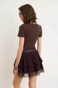 TRENDYOLMİLLA Brown skater Lace Detailed Regular Waist Arched Mini Scuba Crepe Knitting Skirt - Image 4