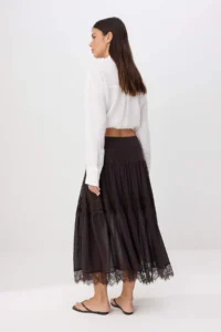TRENDYOLMİLLA Brown skater Lace Detailed Regular Waist Maxi Tulle Knitting Skirt - Image 4