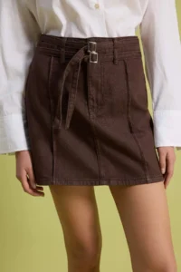 TRENDYOLMİLLA Brown Belt Detailed Mini DENIM Skirt - Image 3