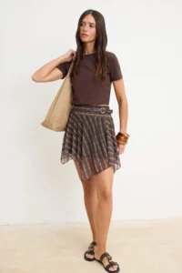 TRENDYOLMİLLA Multicolored Striped A-Cut/Life Form Asymmetric Regular Waist Mini Tulle Knitting Skirt - Image 2