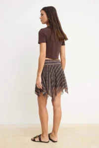 TRENDYOLMİLLA Multicolored Striped A-Cut/Life Form Asymmetric Regular Waist Mini Tulle Knitting Skirt - Image 4