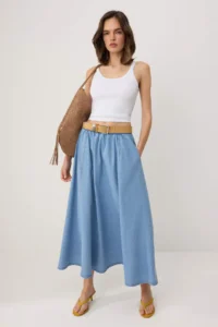 TRENDYOLMİLLA Mavi with flywheel Maxi DENIM Skirt