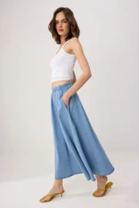 TRENDYOLMİLLA Mavi with flywheel Maxi DENIM Skirt - Image 2