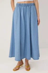 TRENDYOLMİLLA Mavi with flywheel Maxi DENIM Skirt - Image 3