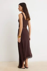 TRENDYOLMİLLA Brown skater Lace Detailed Regular Waist Maxi Flexible Knitting Skirt - Image 4