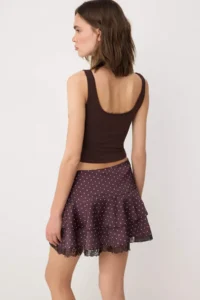 TRENDYOLMİLLA Brown Lace Detailed Satin Polka Dot Mini Shorts Skirt - Image 5