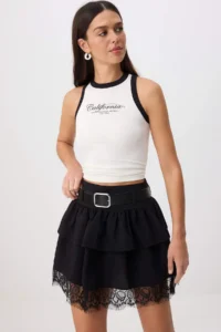 TRENDYOLMİLLA Black Etekucu Lace Arched Mini Skirt - Image 2