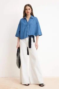 TRENDYOLMİLLA Mavi Tencel Blend DENIM Shirt - Image 2