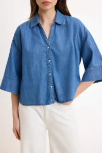 TRENDYOLMİLLA Mavi Tencel Blend DENIM Shirt - Image 3