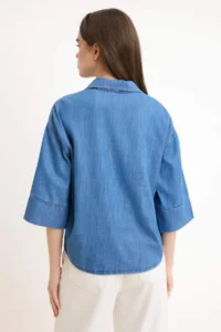 TRENDYOLMİLLA Mavi Tencel Blend DENIM Shirt - Image 4