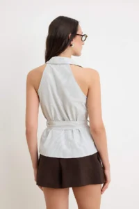 TRENDYOLMİLLA Green Mini Checkered Belted Shirt - Image 4