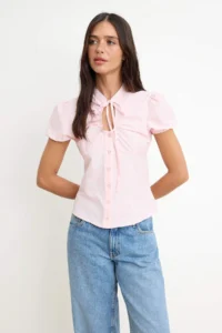 TRENDYOLMİLLA Pink Shirred Detailed Balloon Sleeve Shirt