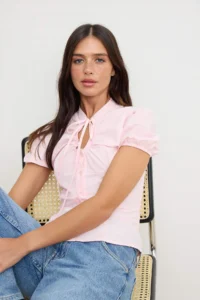 TRENDYOLMİLLA Pink Shirred Detailed Balloon Sleeve Shirt - Image 2