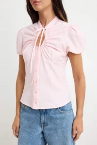TRENDYOLMİLLA Pink Shirred Detailed Balloon Sleeve Shirt - Image 3