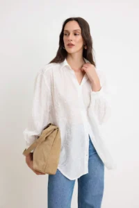 TRENDYOLMİLLA WHITE Puf Printed Oversized Shirt