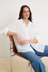 TRENDYOLMİLLA WHITE Puf Printed Oversized Shirt - Image 2