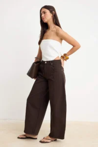 TRENDYOLMİLLA Brown Draped Stitching Detailed High Waist Baggy jeans