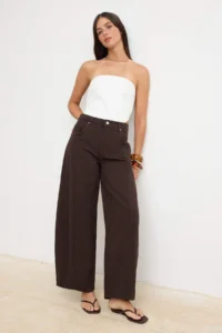TRENDYOLMİLLA Brown Draped Stitching Detailed High Waist Baggy jeans - Image 2
