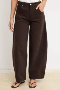 TRENDYOLMİLLA Brown Draped Stitching Detailed High Waist Baggy jeans - Image 3