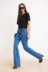 TRENDYOLMİLLA Mavi DRAPPY High Waist 100% Cotton Wide Leg jeans - Image 2