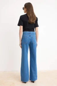 TRENDYOLMİLLA Mavi DRAPPY High Waist 100% Cotton Wide Leg jeans - Image 6
