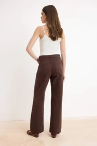 TRENDYOLMİLLA Brown Draped High Waist 100% Cotton Wide Leg jeans - Image 4