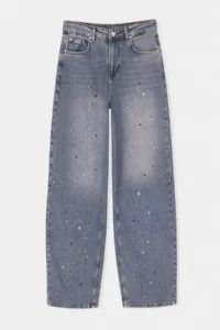 TRENDYOLMİLLA Limited Edition Blue Draped Stone Detailed High Waist Baggy jeans