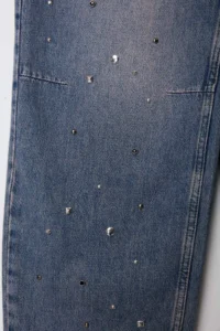 TRENDYOLMİLLA Limited Edition Blue Draped Stone Detailed High Waist Baggy jeans - Image 2