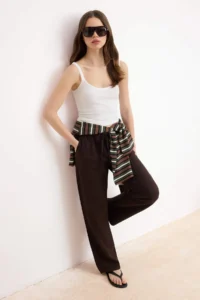 TRENDYOLMİLLA Brown Elastic Waist Tencel Blended High Waist Wide Leg jeans