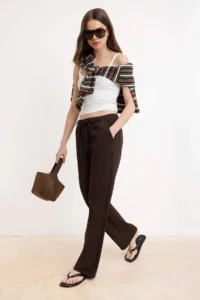 TRENDYOLMİLLA Brown Elastic Waist Tencel Blended High Waist Wide Leg jeans - Image 2