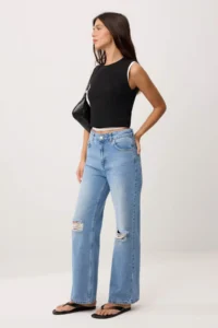 TRENDYOLMİLLA Mavi Split Detailed High Waist Straight jeans - Image 2
