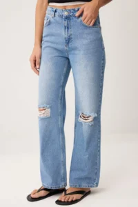 TRENDYOLMİLLA Mavi Split Detailed High Waist Straight jeans - Image 3