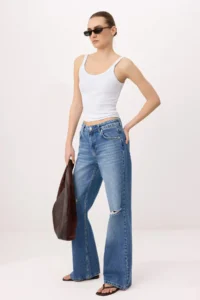 TRENDYOLMİLLA Mavi Split Detailed High Waist Wide Leg jeans - Image 3
