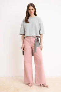 TRENDYOLMİLLA Pink Pocket Detail High Waist Wide Leg jeans