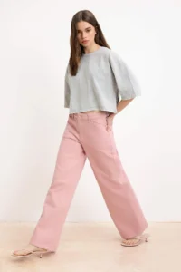 TRENDYOLMİLLA Pink Pocket Detail High Waist Wide Leg jeans - Image 2