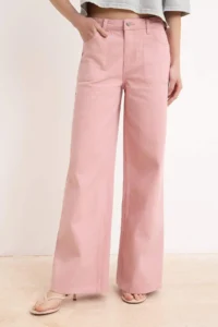 TRENDYOLMİLLA Pink Pocket Detail High Waist Wide Leg jeans - Image 3
