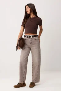 TRENDYOLMİLLA Brown High Waist Stitching Detailed barrel jeans