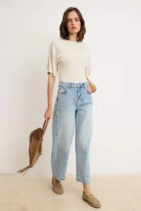 TRENDYOLMİLLA Light Blue High Waist Stitching Detailed barrel jeans - Image 2