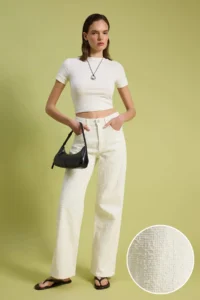 TRENDYOLMİLLA WHITE textured Material High Waist 100% Cotton Wide LegJeans