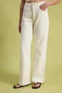 TRENDYOLMİLLA WHITE textured Material High Waist 100% Cotton Wide LegJeans - Image 3