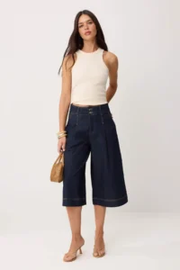 TRENDYOLMİLLA DARK BLUE High Waist Wide Leg Capri jeans