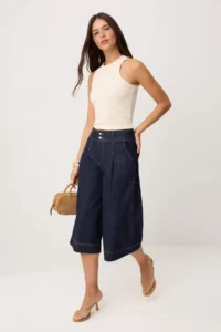 TRENDYOLMİLLA DARK BLUE High Waist Wide Leg Capri jeans - Image 2