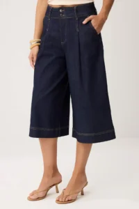 TRENDYOLMİLLA DARK BLUE High Waist Wide Leg Capri jeans - Image 3