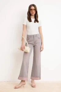 TRENDYOLMİLLA Pink Hem folded Vintage Washed High Waist Wide Leg jeans - Image 2