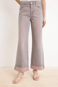 TRENDYOLMİLLA Pink Hem folded Vintage Washed High Waist Wide Leg jeans - Image 3